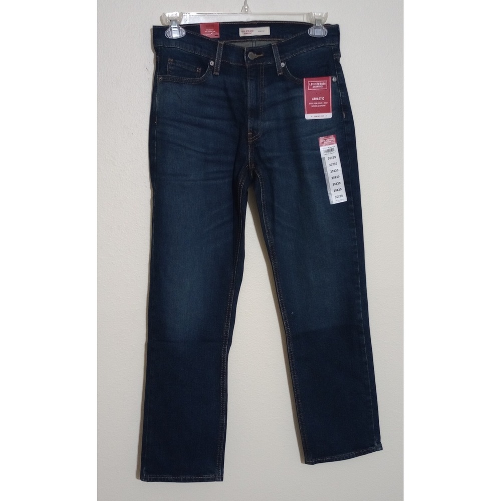 Levi Strauss Signature Mens Athletic Fit Jeans Dark Wash Comfort Flex 30x30